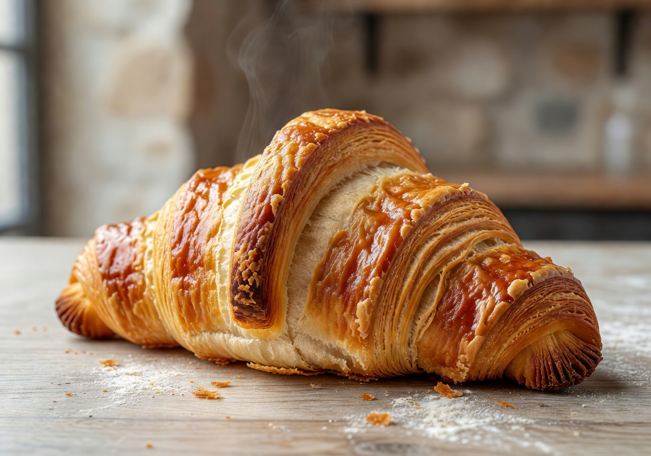 Freshly baked artisan croissant