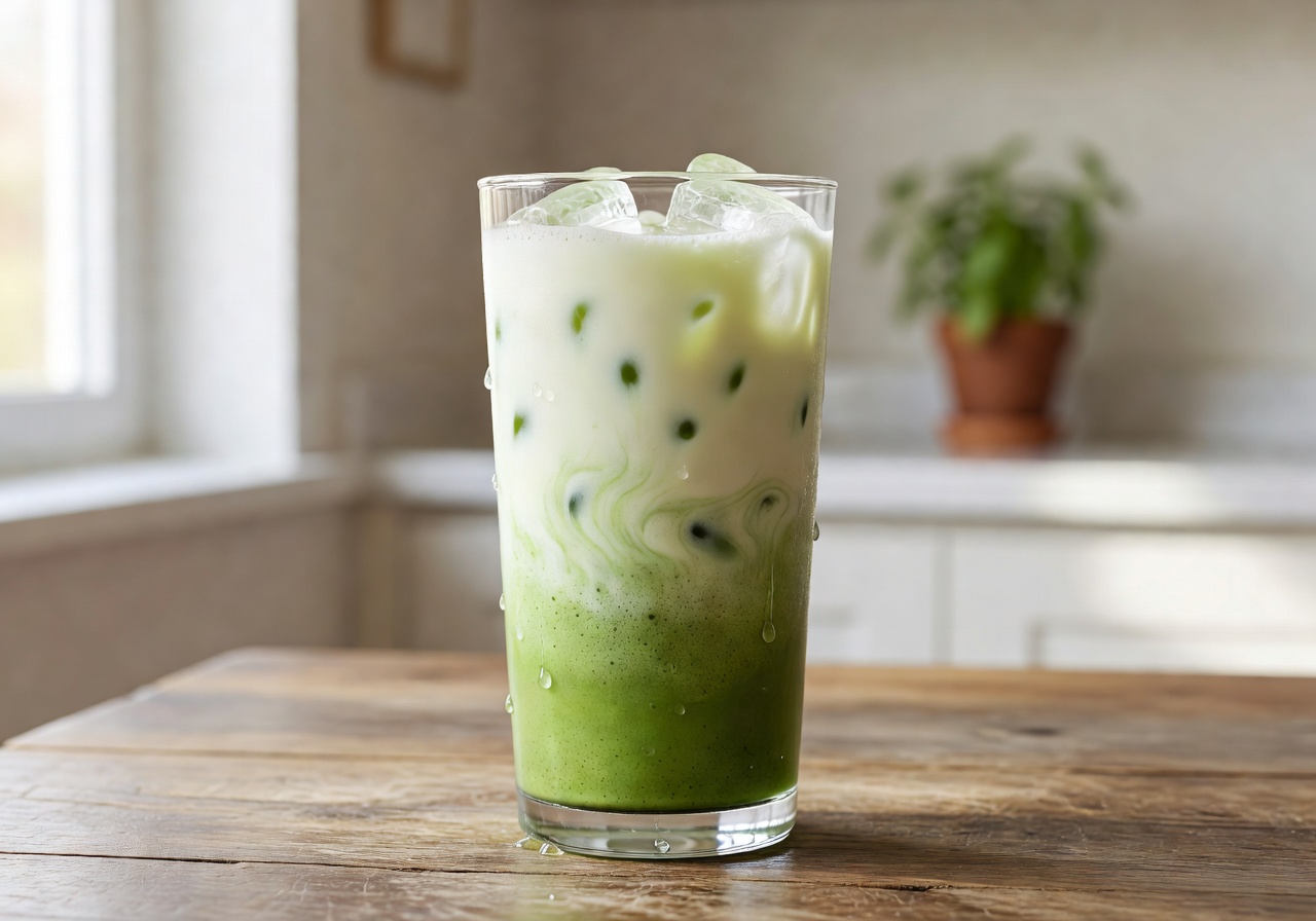 Iced Matcha Latte with organic milk